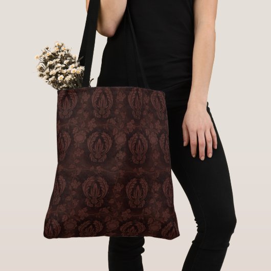 Victoriaans Tapestry  Damask Bruin Patroon Tote Bag (Dichtbij)