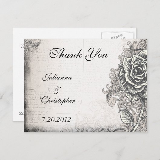Victoriaans Tattoo Roos Dank u bruiloft Briefkaart (Voorkant / Achterkant)