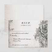 Victoriaans  Tattoo Roos RSVP Kaartje (Voorkant / Achterkant)