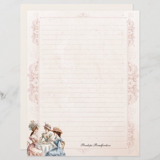  Victoriaans Tea Lined Naam Stationery Paper (Voorkant / Achterkant)