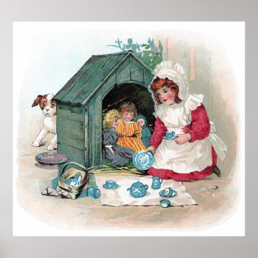 Victoriaans Tea Party in Doghouse Poster (Voorkant)