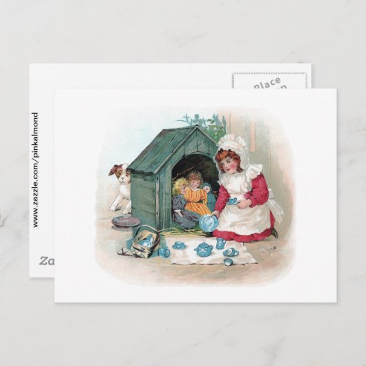 Victoriaans Tea Party in Doghouse Uitnodiging Briefkaart (Voorkant / Achterkant)