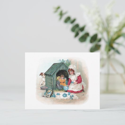 Victoriaans Tea Party in Doghouse Uitnodiging Briefkaart (Staand voorkant)
