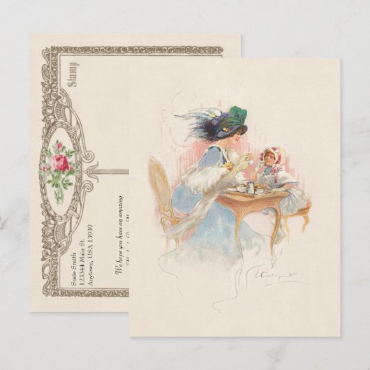 Victoriaans Tea Party voor moeder en dochter Feestdagenkaart (Voorkant / Achterkant)