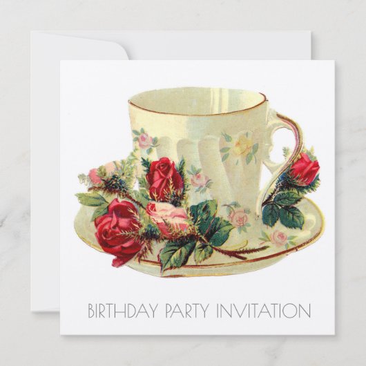  VICTORIAANS TEACUP BIRTHDAY INVITATIE KAART (Voorkant)