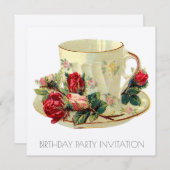  VICTORIAANS TEACUP BIRTHDAY INVITATIE KAART (Voorkant / Achterkant)