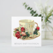 VICTORIAANS TEACUP BIRTHDAY INVITATIE KAART (Staand voorkant)