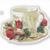 VICTORIAANS TEACUP MET ROZEN DOCUSTOM STICKER (Voorkant)