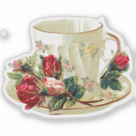 VICTORIAANS TEACUP MET ROZEN DOCUSTOM STICKER