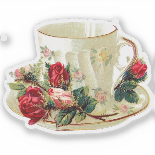 VICTORIAANS TEACUP MET ROZEN DOCUSTOM STICKER (Voorkant)