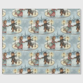 Victoriaans Teddy Bear Ice Skating Wrapping Paper Cadeaupapier (Vlak)