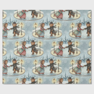 Victoriaans Teddy Bear Ice Skating Wrapping Paper Cadeaupapier