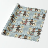 Victoriaans Teddy Bear Ice Skating Wrapping Paper Cadeaupapier (Uitgerold)