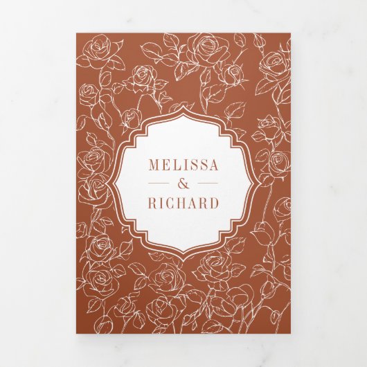 Victoriaans Terracotta Katholieke QR Code Huwelijk Drieluik Uitnodiging (Cover)