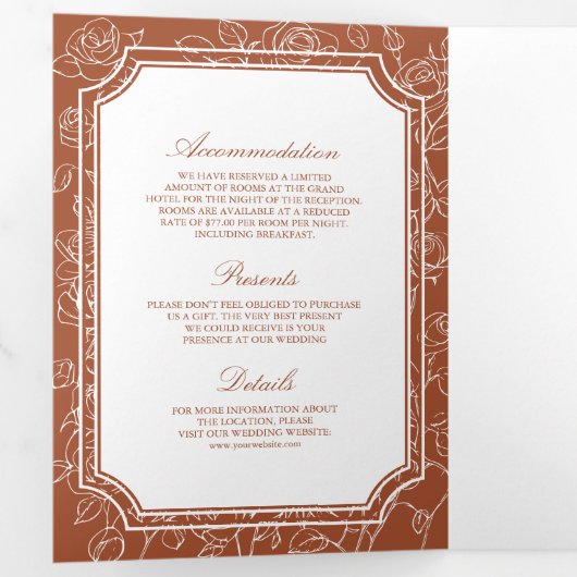 Victoriaans Terracotta Katholieke QR Code Huwelijk Drieluik Uitnodiging (Binnenzijde eerst)