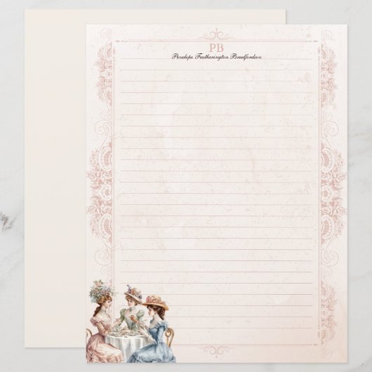  Victoriaans theemonogram gevoerd briefpapier (Voorkant / Achterkant)