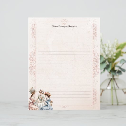  Victoriaans theemonogram gevoerd briefpapier (Staand voorkant)