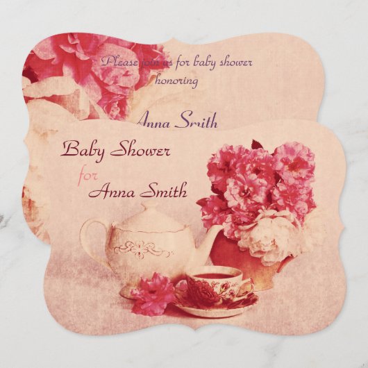 Victoriaans theeparty - babymeisje douche nodigt u kaart (Voorkant / Achterkant)