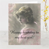 Victoriaans tienermeisje in roze grote Kaart (Gele Bloem)