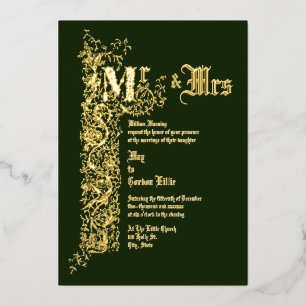 Victoriaans Tijdperk 1839 Bloemengrens Bruiloft Folie Uitnodiging