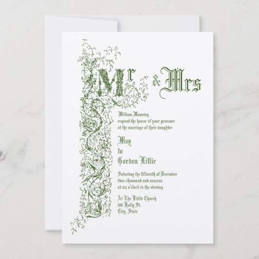  Victoriaans Tijdperk 1839 Bloemengrens Bruiloft Kaart (Voorkant)