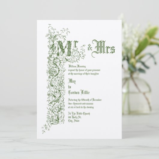  Victoriaans Tijdperk 1839 Bloemengrens Bruiloft Kaart (Staand voorkant)