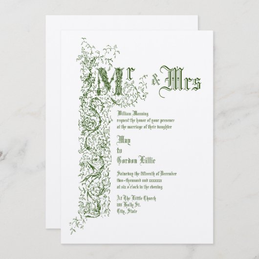  Victoriaans Tijdperk 1839 Bloemengrens Bruiloft Kaart (Voorkant / Achterkant)