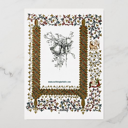 Victoriaans tijdperk 1843 middeleeuwse stijl bruil folie uitnodiging (Achterkant)