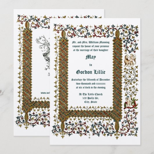 Victoriaans tijdperk 1843 middeleeuwse stijl bruil kaart (Voorkant / Achterkant)