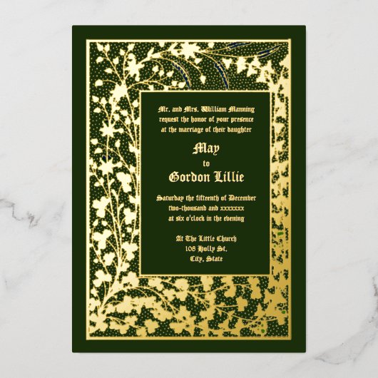 Victoriaans Tijdperk 1845 Wijnstok & Klaver Bladgr Folie Uitnodiging (Voorkant)