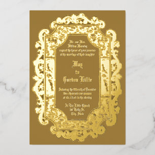 Victoriaans Tijdperk 1850 Scroll Border Bruiloft Folie Uitnodiging