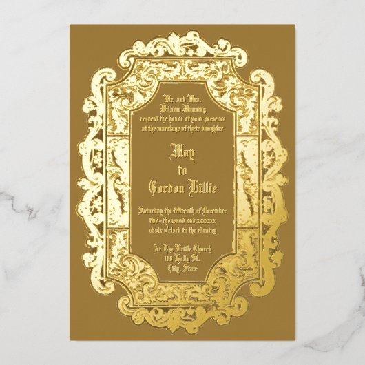 Victoriaans Tijdperk 1850 Scroll Border Bruiloft Folie Uitnodiging (Voorkant)