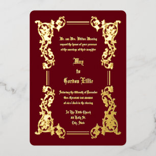 Victoriaans Tijdperk 1851 Elegant Bloemen Border B Folie Uitnodiging