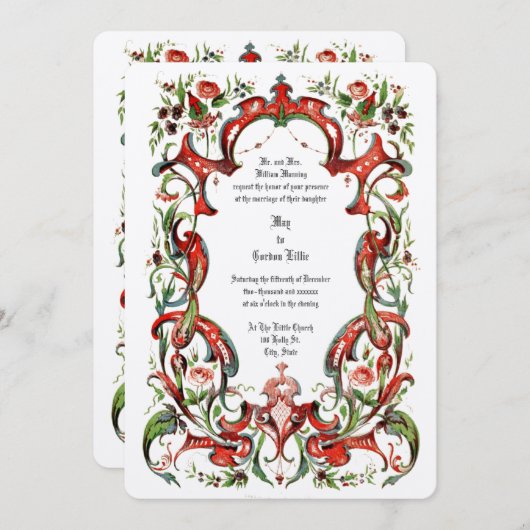 Victoriaans tijdperk 1853 Floral Border Kaart (Voorkant / Achterkant)