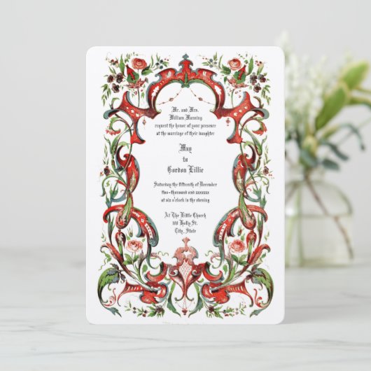  Victoriaans tijdperk 1853  Floral Border Kaart (Staand voorkant)