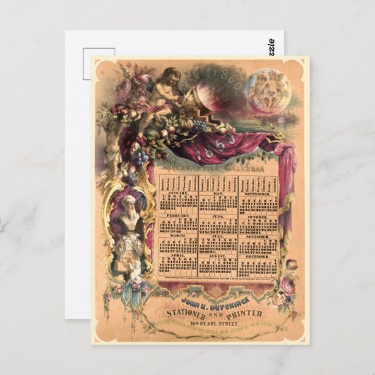  Victoriaans tijdperk 1860 Mercantile Calendar Briefkaart (Voorkant / Achterkant)
