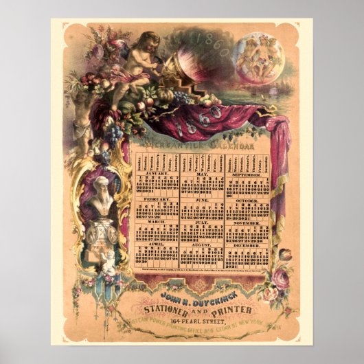  Victoriaans tijdperk 1860 Mercantile Calendar Poster (Voorkant)