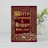 Victoriaans tijdperk 1873 Medieval Kerstmis Folie Feestdagenkaart (Staand Voorkant)