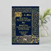 Victoriaans tijdperk 1873 Medieval Style Wedding Folie Uitnodiging (Staand Voorkant)