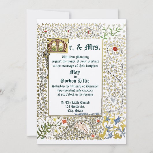 Victoriaans tijdperk 1873 Medieval Style Wedding Kaart (Voorkant)