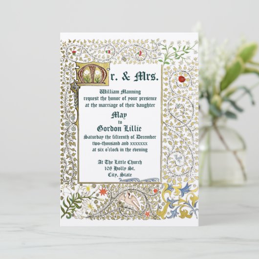 Victoriaans tijdperk 1873 Medieval Style Wedding Kaart (Staand voorkant)