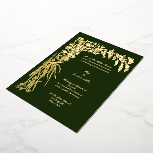 Victoriaans Tijdperk 1874 Botanische Bloemen Borde Folie Uitnodiging (Gedraaid)