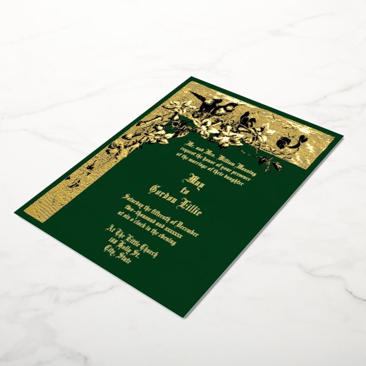 Victoriaans Tijdperk 1874 Hummingbird Pair Bloemen Folie Uitnodiging (Gedraaid)