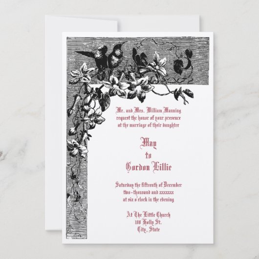 Victoriaans Tijdperk 1874 Hummingbird Pair Bloemen Kaart (Voorkant)