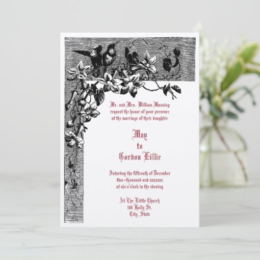 Victoriaans Tijdperk 1874 Hummingbird Pair Bloemen Kaart (Staand voorkant)