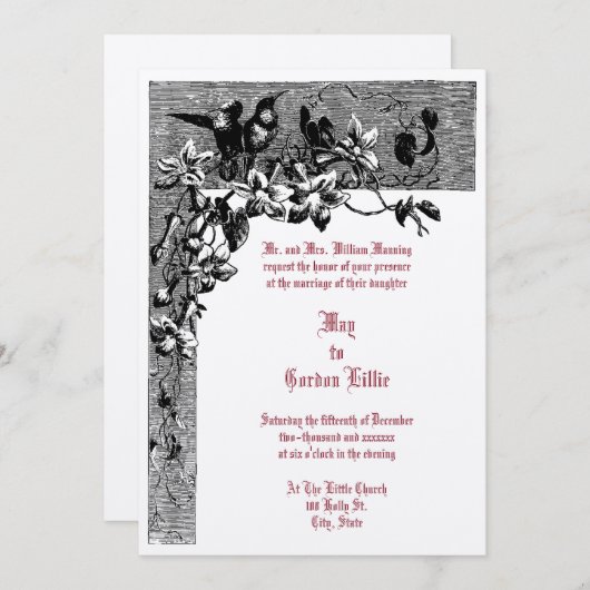 Victoriaans Tijdperk 1874 Hummingbird Pair Bloemen Kaart (Voorkant / Achterkant)