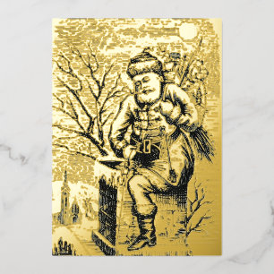 Victoriaans tijdperk 1875 Sinterklaas met speelgoe Folie Feestdagenkaart