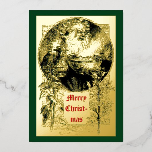  Victoriaans tijdperk 1879 Oude kerstman Folie Feestdagenkaart (Voorkant)