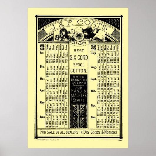 Victoriaans Tijdperk 1880 Spool Kalender Poster (Voorkant)