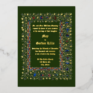 Victoriaans tijdperk 1883 middeleeuws huwelijk folie uitnodiging